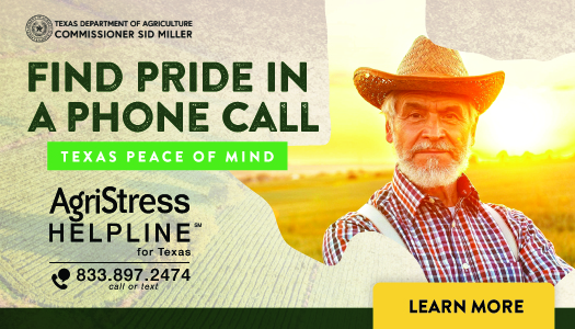 Texas AgriStress Hotline business card, front