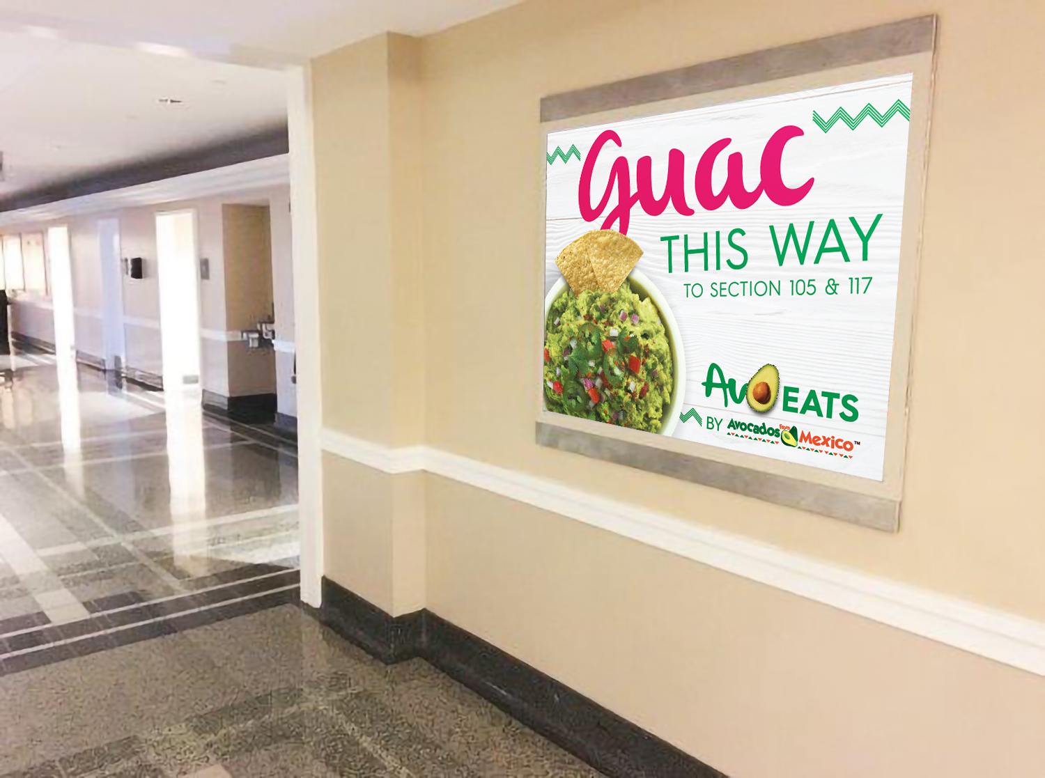 AvoEats concourse sign at the American Airlines Center
