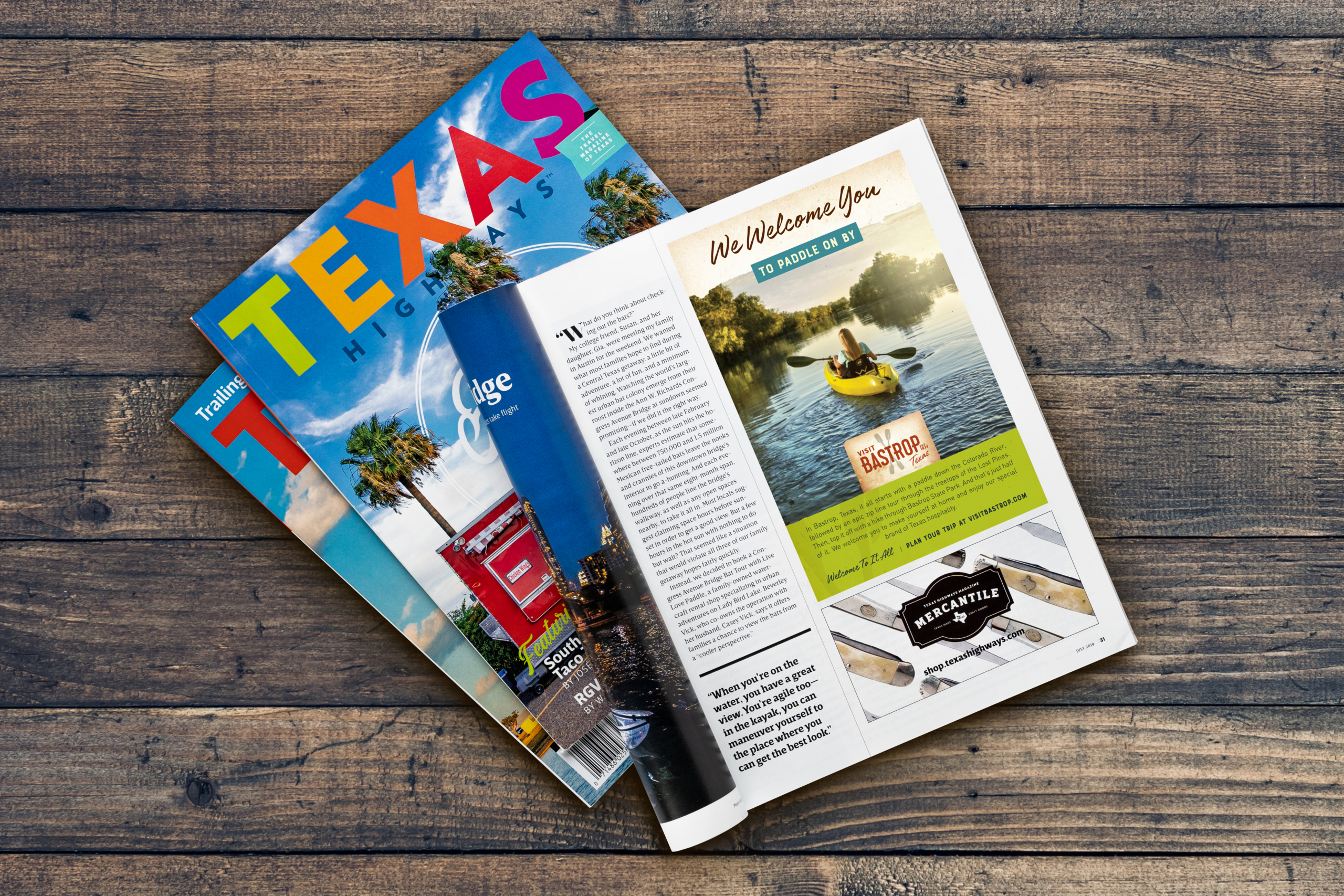 Bastrop Welcome to It All print ad in an outdoor magazine