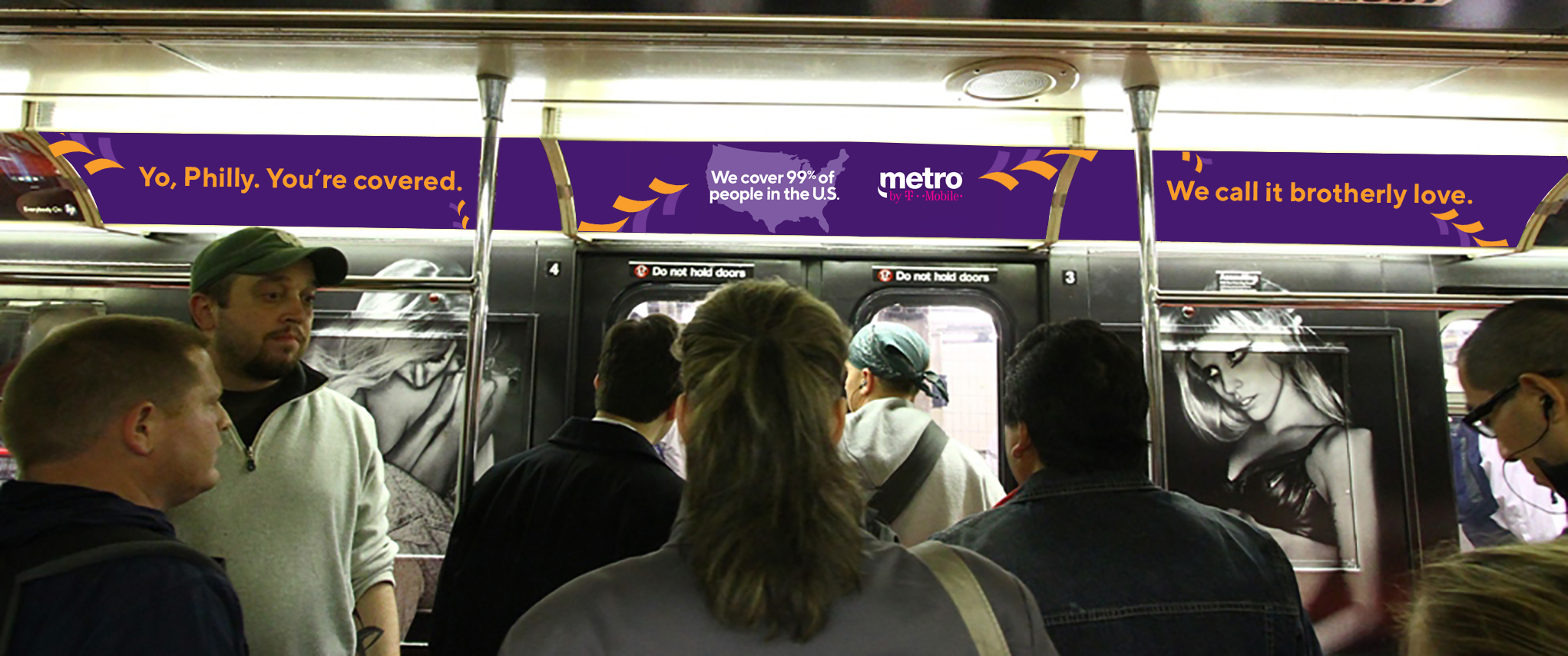 Metro by T-Mobile sequential out-of-home boards in a Philadelphia transit station