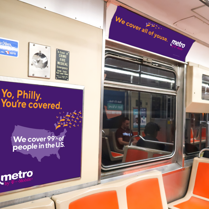 Metro by T-Mobile out-of-home board reading Yo, Philly and Youse