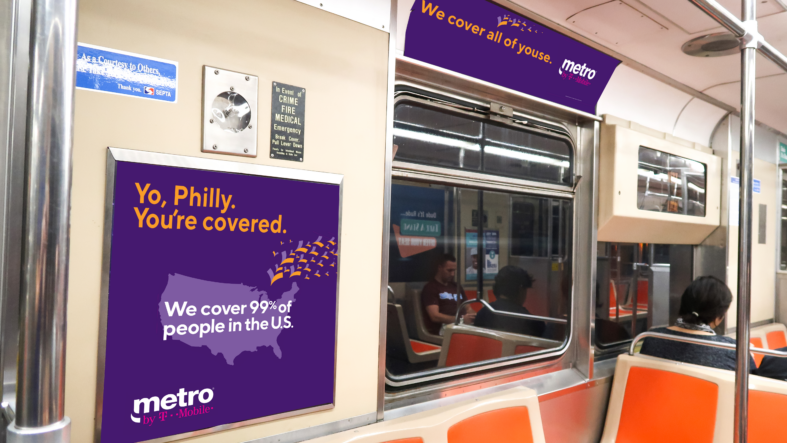 Metro by T-Mobile out-of-home board reading Yo, Philly and Youse