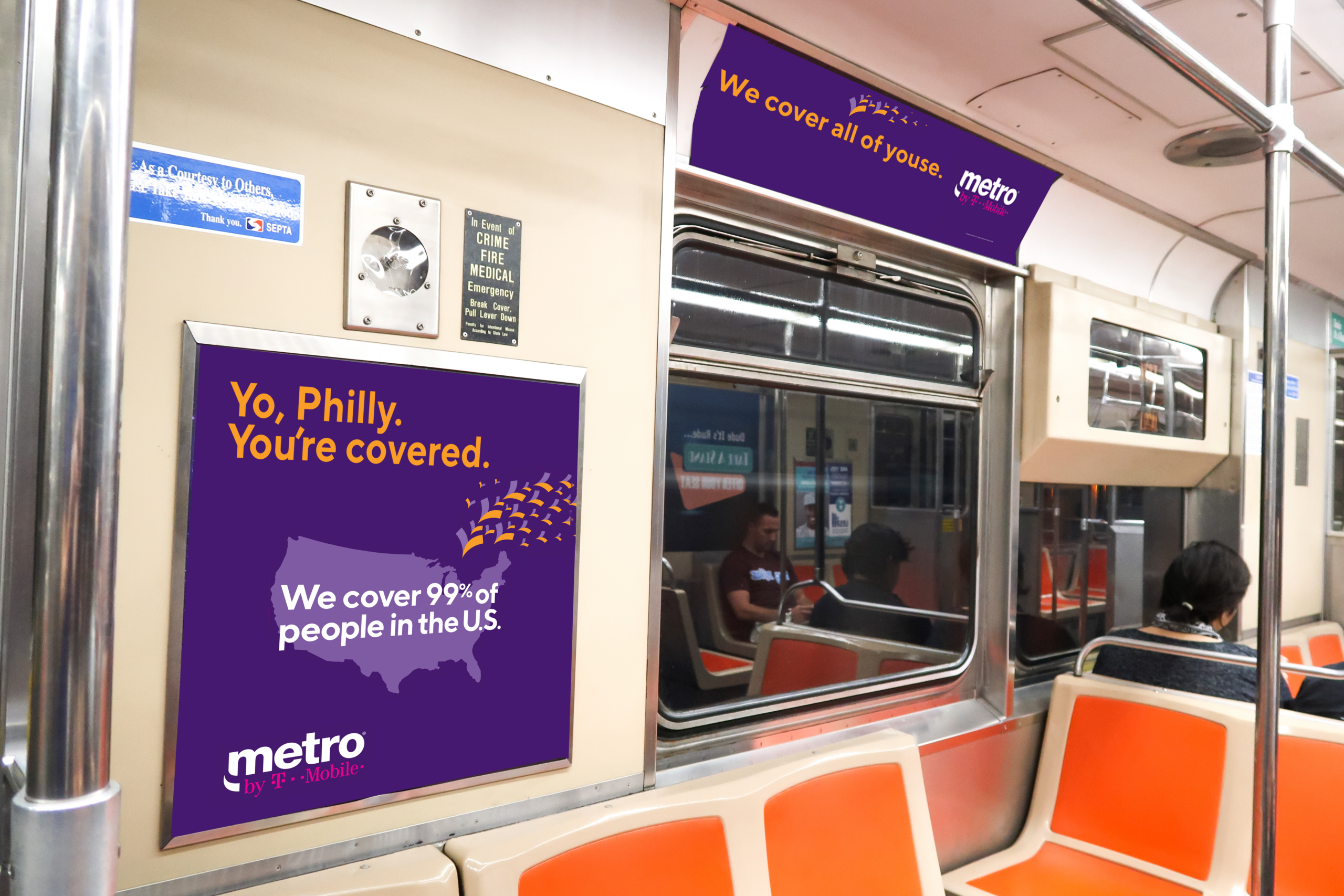Metro by T-Mobile out-of-home board reading Yo, Philly and Youse